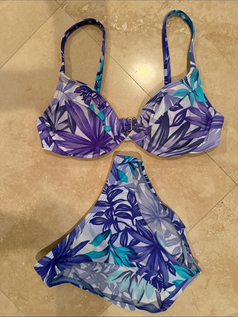 Vintage Y2K Swim Systems Teal/Purple Tropical Floral Bikini 34C/Small NEW
